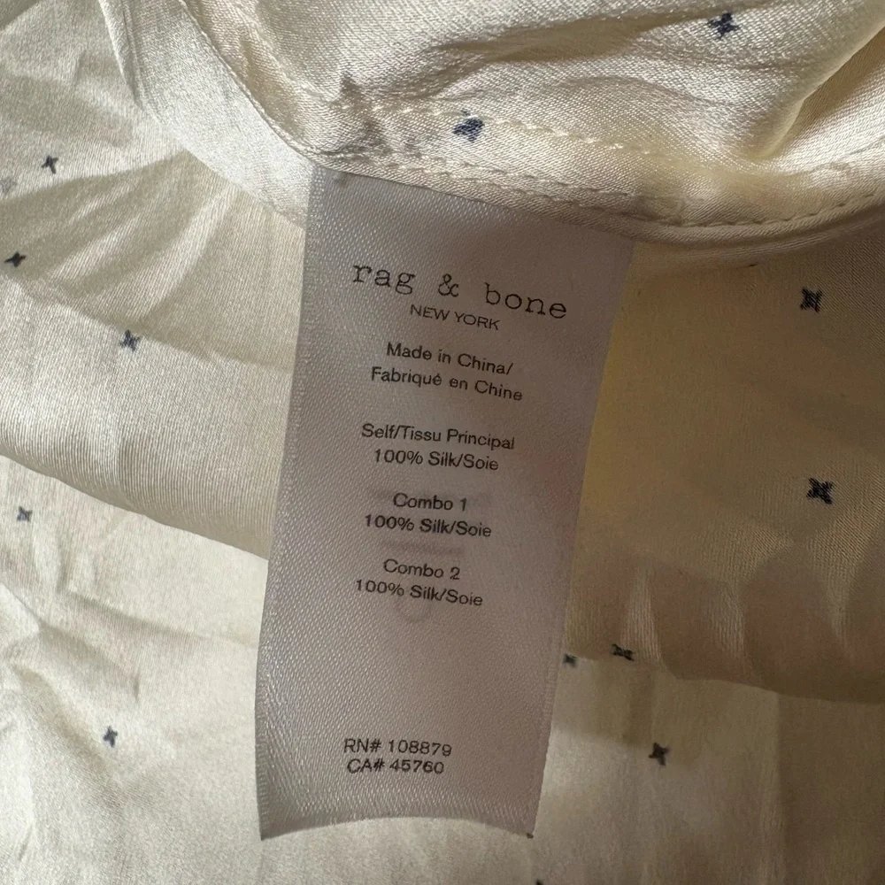 rag & bone silk drape Wrap victor Blouse Long Sleeves cream black womens size xs - Picture 6 of 8